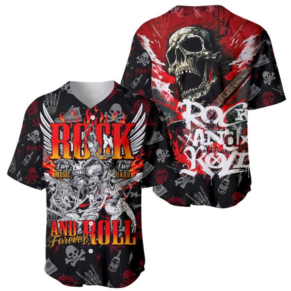 Rock And Roll Skull Forever Baseball Jersey For Men and Women Jezsport.com