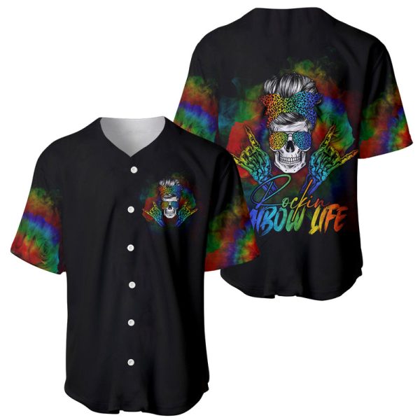 LGBT Rockin The Rainbow Life Skull Baseball Jersey For Men and Women Jezsport.com