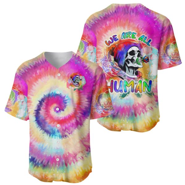 We Are All Human LGBT Baseball Jersey Skull Tie Dye For Men and Women Jezsport.com