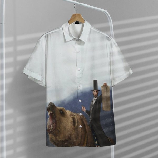 3D Abe Lincoln Riding a Grizzly Bear Hawaii Shirt, Summer Shirt For Men and Women Jezsport.com