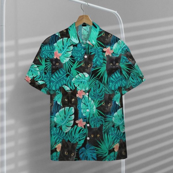 3D Black Cat Tropical Hawaii Shirt, Summer Shirt For Men and Women Jezsport.com