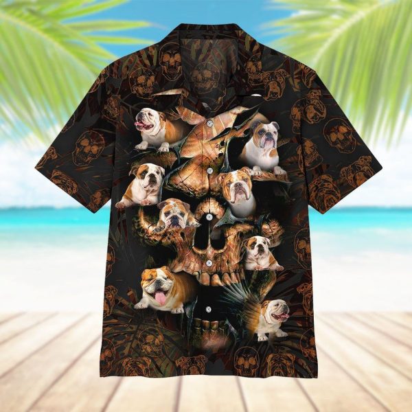 3D Bulldog Skull Hawaii Shirt, Summer Shirt For Men and Women Jezsport.com