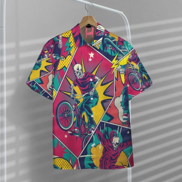 3D Comic Style Skull Riding Hawaii Shirt, Summer Shirt For Men and Women Jezsport.com