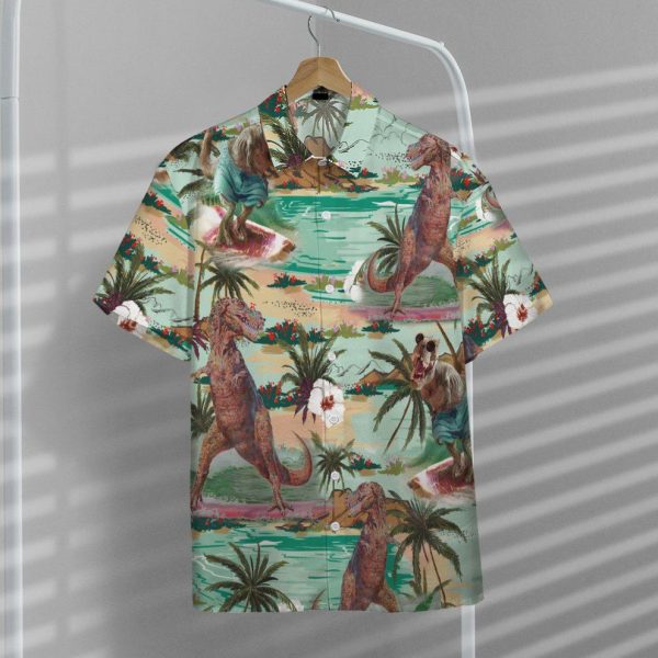 3D Dinosaurs Surfing Hawaiian Shirts, Summer Shirt For Men and Women Jezsport.com