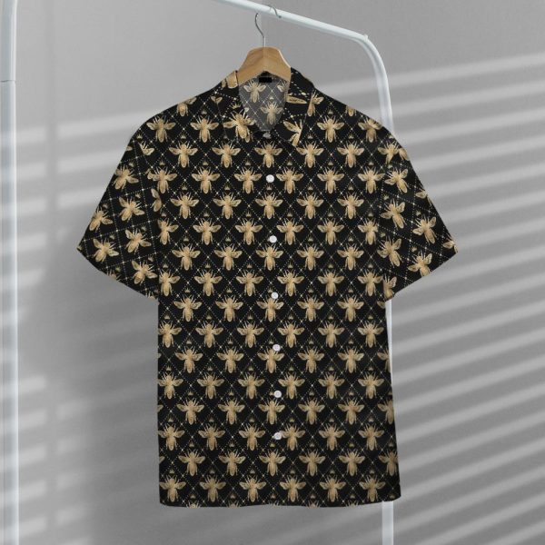 3D Golden Royal Bees In Black Hawaii Shirt, Summer Shirt For Men and Women Jezsport.com