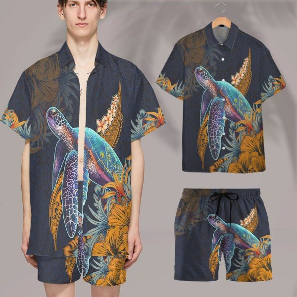 3D Hawaiian Polynesian Sea Turtle Hibiscus Short Sleeve Shirt, Summer Shirt For Men and Women Jezsport.com