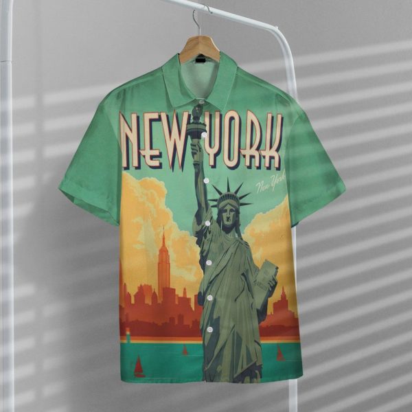 3D New York City Lady Liberty Hawaii Shirt, Summer Shirt For Men and Women Jezsport.com