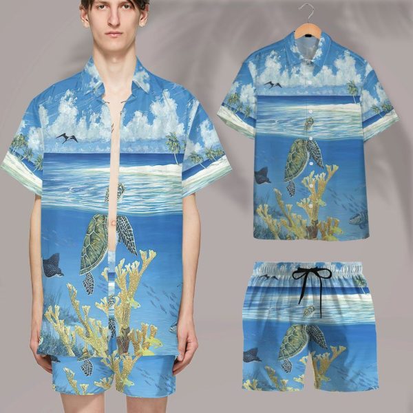 3D Peaceful Turtles Ocean World Beach Shorts Swim Trunk Hawaii Shirt, Summer Shirt For Men and Women Jezsport.com