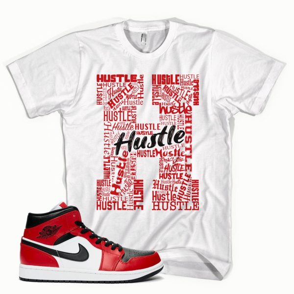 White Unisex T-Shirt "HUSTLE" Made For Jordan 1 Mids Jezsport.com