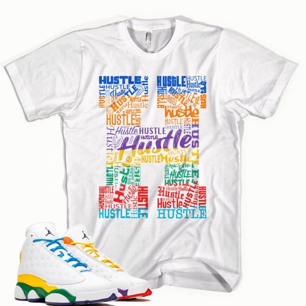 White T-Shirt "HUSTLE" Made to Match Jordan Retro 13 "Playground" Jezsport.com