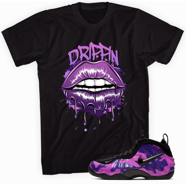 Drippin Lips T-shirt Made To Match Foamposite Purple Camo Jezsport.com