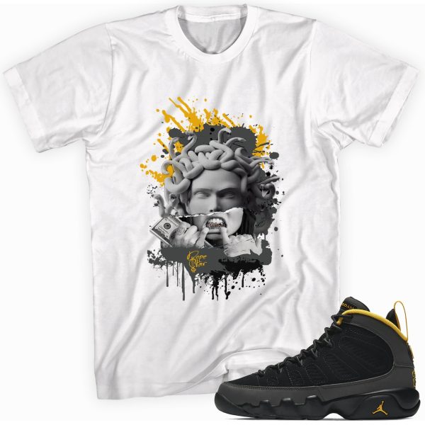 Medusa Custom Sneaker Shirt Made to Match Jordan 9 University Gold Jezsport.com