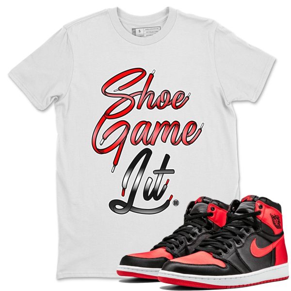 Shoe Game Lit Shoe Lace Unisex Short Sleeve Crew Neck Sneaker Tee To Match 1s Satin Bred Jezsport.com