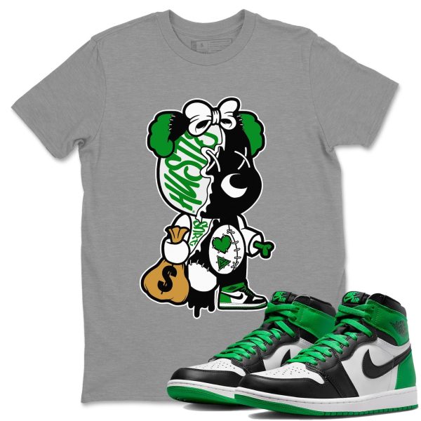 Stitched Hustle Bear Lucky Green T-Shirt - Unisex Cotton Sneaker Matching Shirts To Match 1s Celtics Jezsport.com