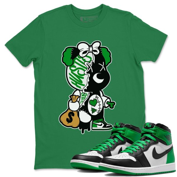 Stitched Hustle Bear Lucky Green T-Shirt - Unisex Cotton Sneaker Matching Shirts To Match 1s Celtics Jezsport.com