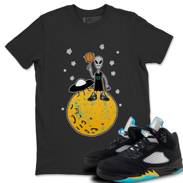 Basketball Alien Unisex Short Sleeve Sneaker Tee - Shirt To Match 5s Retro Aqua Jezsport.com