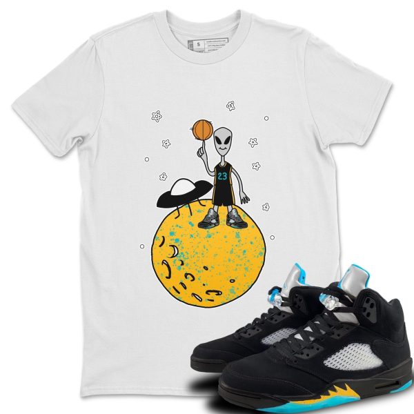 Basketball Alien Unisex Short Sleeve Sneaker Tee - Shirt To Match 5s Retro Aqua Jezsport.com