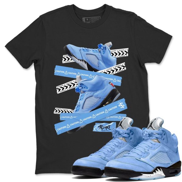 Caution Tape Sneaker Tee - Casual Unisex Cotton Sneaker T-Shirt To Match 5s Retro UNC Jezsport.com