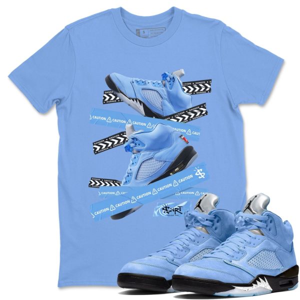 Caution Tape Sneaker Tee - Casual Unisex Cotton Sneaker T-Shirt To Match 5s Retro UNC Jezsport.com