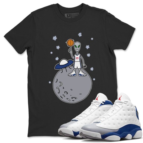 Basketball Alien Sneaker Tee - Casual Unisex Cotton Sneaker T-Shirt To Match 13s French Blue Jezsport.com