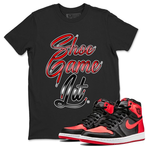 Shoe Game Lit Shoe Lace Unisex Short Sleeve Crew Neck Sneaker Tee To Match 1s Satin Bred Jezsport.com