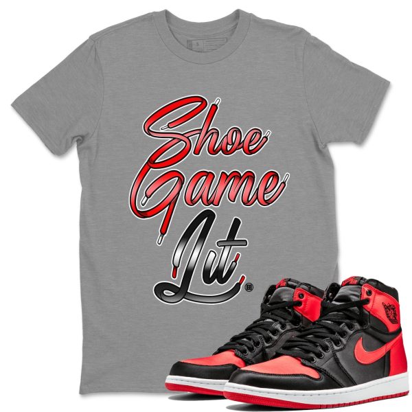 Shoe Game Lit Shoe Lace Unisex Short Sleeve Crew Neck Sneaker Tee To Match 1s Satin Bred Jezsport.com