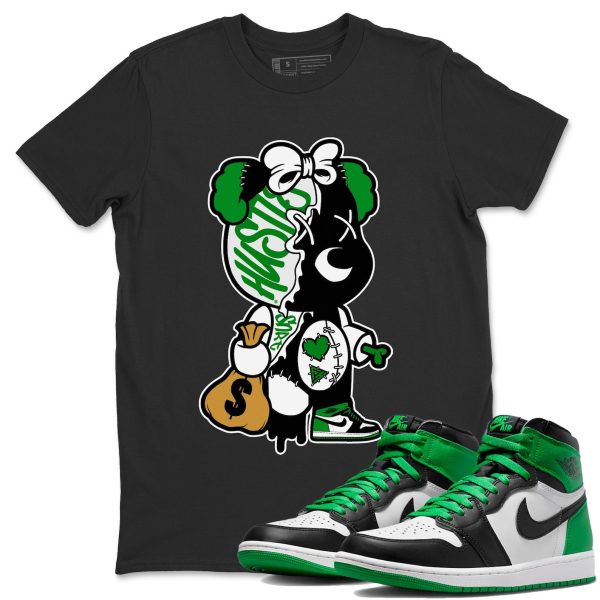 Stitched Hustle Bear Lucky Green T-Shirt - Unisex Cotton Sneaker Matching Shirts To Match 1s Celtics Jezsport.com