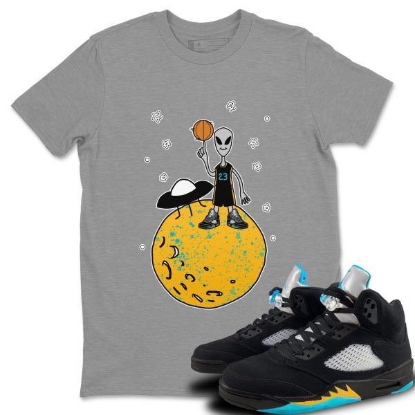 Basketball Alien Unisex Short Sleeve Sneaker Tee - Shirt To Match 5s Retro Aqua Jezsport.com