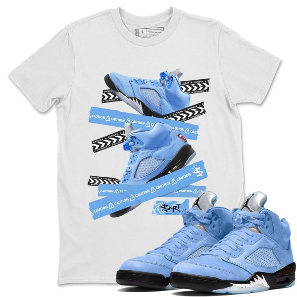 Caution Tape Sneaker Tee - Casual Unisex Cotton Sneaker T-Shirt To Match 5s Retro UNC Jezsport.com