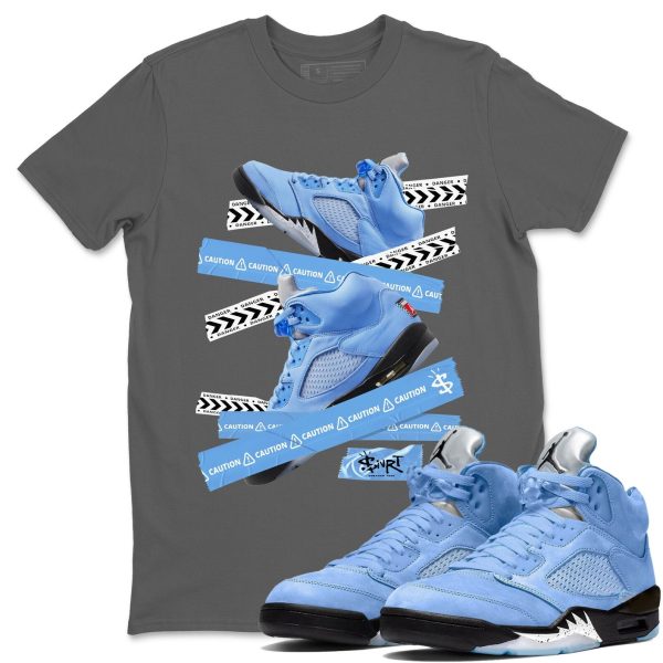 Caution Tape Sneaker Tee - Casual Unisex Cotton Sneaker T-Shirt To Match 5s Retro UNC Jezsport.com