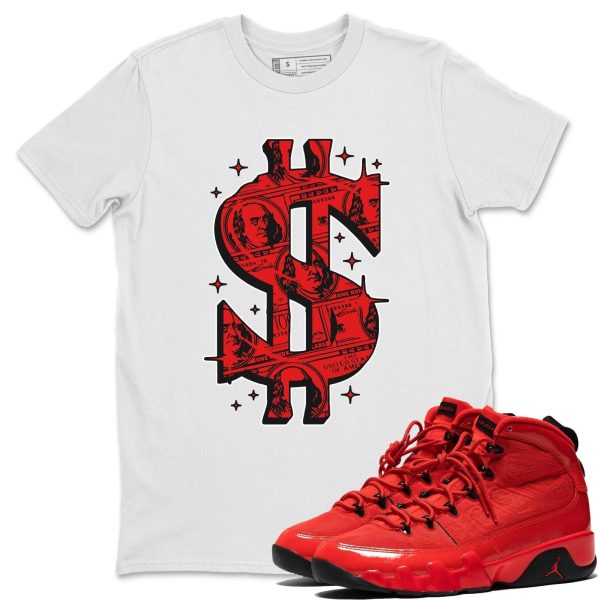 Money Dollar - Casual Unisex Cotton Sneaker T-Shirt To Match 9s Chile Red Jezsport.com