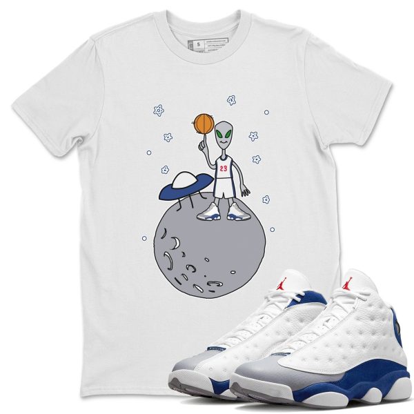 Basketball Alien Sneaker Tee - Casual Unisex Cotton Sneaker T-Shirt To Match 13s French Blue Jezsport.com