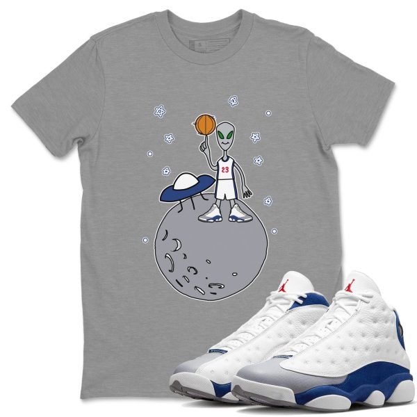 Basketball Alien Sneaker Tee - Casual Unisex Cotton Sneaker T-Shirt To Match 13s French Blue Jezsport.com