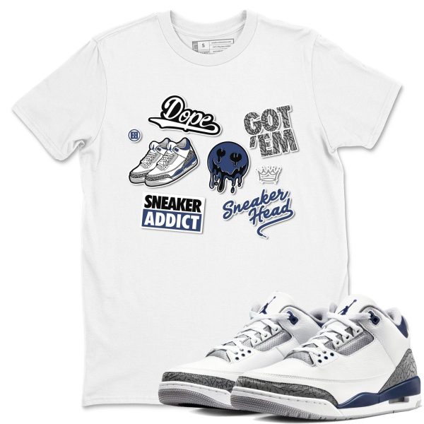 Sneakerhead Sticker Sneaker Tee - Casual Unisex Cotton Sneaker T-Shirt To Match 3s Midnight Navy Jezsport.com