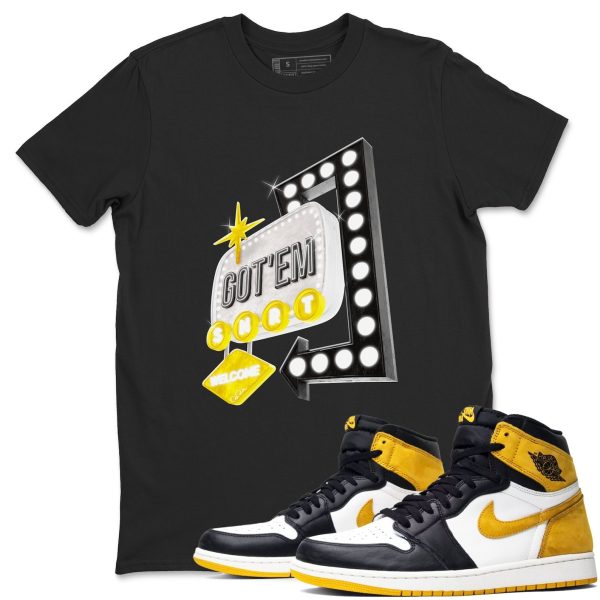 Retro Neon Sign Sneaker Tee - Casual Unisex Cotton Sneaker T-Shirt To Match 1s Yellow Ochre Streetwear Jezsport.com