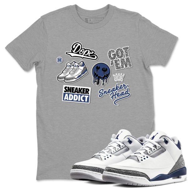 Sneakerhead Sticker Sneaker Tee - Casual Unisex Cotton Sneaker T-Shirt To Match 3s Midnight Navy Jezsport.com