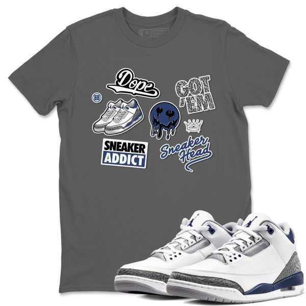 Sneakerhead Sticker Sneaker Tee - Casual Unisex Cotton Sneaker T-Shirt To Match 3s Midnight Navy Jezsport.com