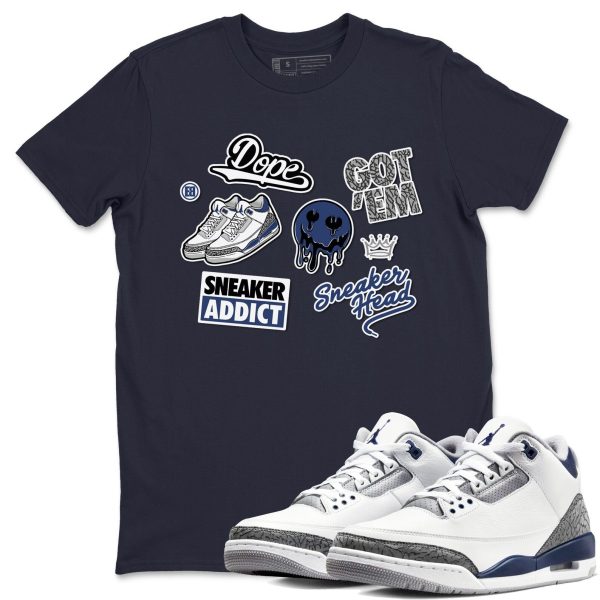 Sneakerhead Sticker Sneaker Tee - Casual Unisex Cotton Sneaker T-Shirt To Match 3s Midnight Navy Jezsport.com