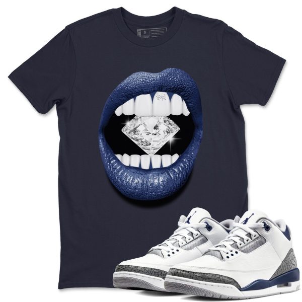 Lips Diamond Sneaker Tee - Casual Unisex Cotton Sneaker T-Shirt To Match 3s Midnight Navy Jezsport.com