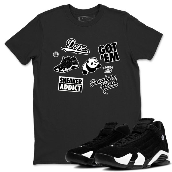 Sneakerhead Sticker Sneaker Tee - Casual Unisex Cotton Sneaker T-Shirt To Match 14s Black White Jezsport.com