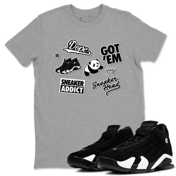 Sneakerhead Sticker Sneaker Tee - Casual Unisex Cotton Sneaker T-Shirt To Match 14s Black White Jezsport.com