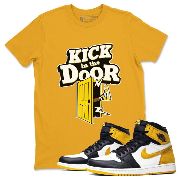 Kick In The Door Sneaker Tee - Casual Unisex Cotton Sneaker T-Shirt To Match 1s Yellow Ochre Streetwear Jezsport.com