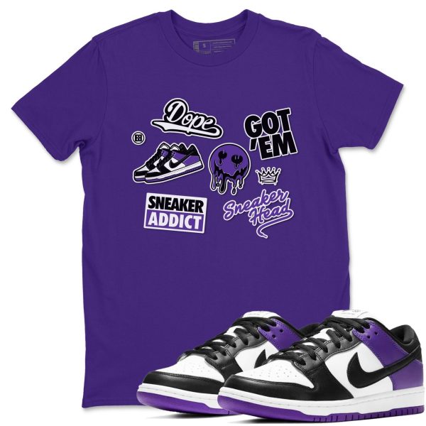 Sneakerhead Sticker Sneaker Tee - Casual Unisex Cotton Sneaker T-Shirt To Match Dunks Court Purple Jezsport.com