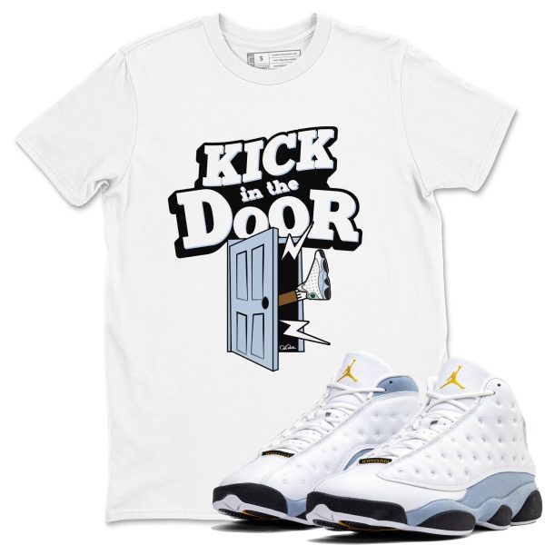 Kick In The Door Sneaker Tee - Unisex Cotton Sneaker Shirts To Match Jordans 13s Blue Grey Jezsport.com