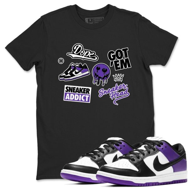 Sneakerhead Sticker Sneaker Tee - Casual Unisex Cotton Sneaker T-Shirt To Match Dunks Court Purple Jezsport.com