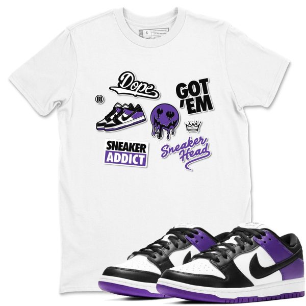 Sneakerhead Sticker Sneaker Tee - Casual Unisex Cotton Sneaker T-Shirt To Match Dunks Court Purple Jezsport.com