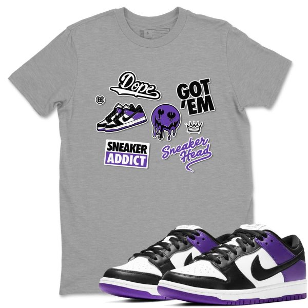 Sneakerhead Sticker Sneaker Tee - Casual Unisex Cotton Sneaker T-Shirt To Match Dunks Court Purple Jezsport.com