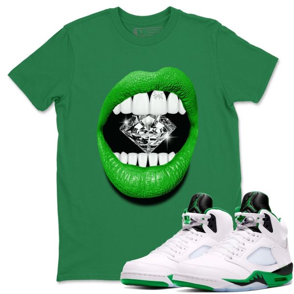 Lips Diamond - Unisex Crew Neck Sneaker Matching Tee Shirt To Match 5s Lucky Green Jezsport.com