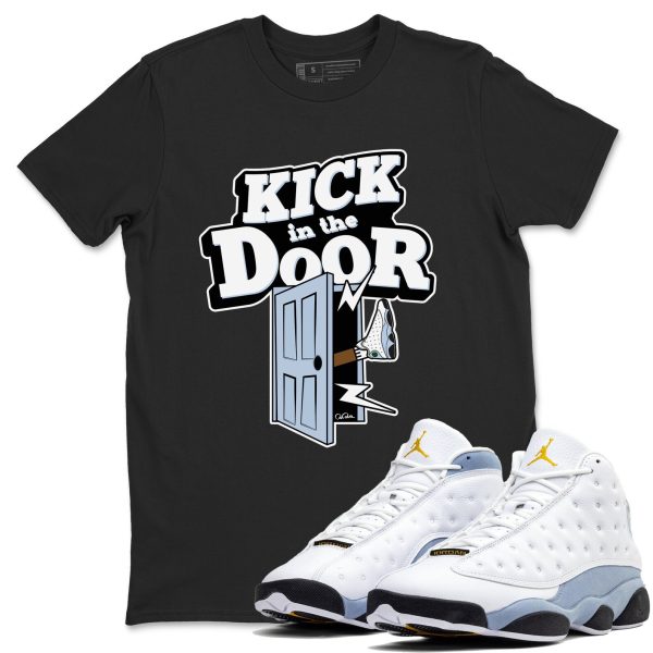 Kick In The Door Sneaker Tee - Unisex Cotton Sneaker Shirts To Match Jordans 13s Blue Grey Jezsport.com