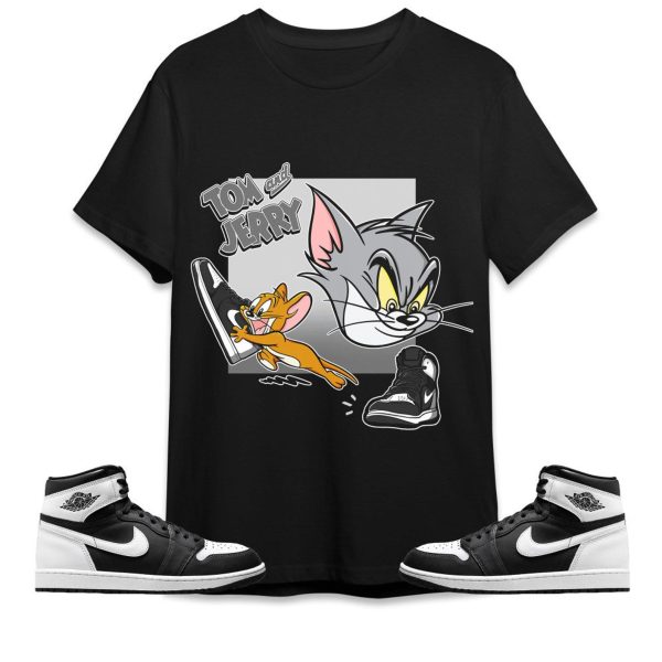 Cat And Mouse Sneakers Unisex Tees Jordan 1 Retro High OG Black White to match Sneaker, Outfit Back to school Jordan Jezsport.com